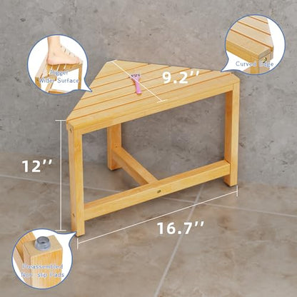 Shower Stool for Inside Shower - Small Bamboo Corner Shower Foot Rest for Shaving Legs,12 in High