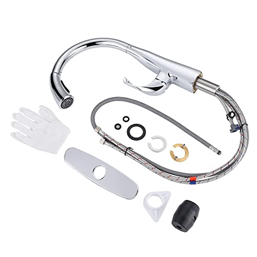 WOWOW Kitchen Faucet with Pull Down Sprayer, Pull Down Faucet with Dual Function Sprayer, Single-Handle Rv Utility Sink Faucets Kitchen, Leak Free Elegant Gooseneck Chrome Bar Sink Cold Water Faucets - color: Chrome Kitchen Faucet, style: Kitchen Faucet