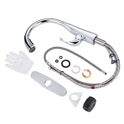 WOWOW Kitchen Faucet with Pull Down Sprayer, Pull Down Faucet with Dual Function Sprayer, Single-Handle Rv Utility Sink Faucets Kitchen, Leak Free Elegant Gooseneck Chrome Bar Sink Cold Water Faucets - color: Chrome Kitchen Faucet, style: Kitchen Faucet