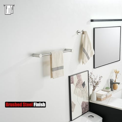 JQK Towel Bar Brushed, 18.5 Inch 304 Stainless Steel Thicken 0.8mm 2 Pieces Towel Rack Bathroom Wall Mount, Useable Length 16 Inch, TB610L16-BN - color: Brushed Steel, size: 16.5 Inch