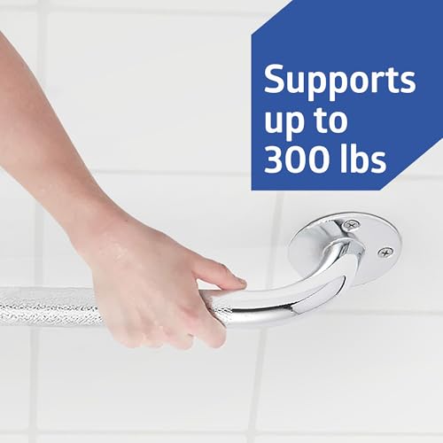 Medline Knurled Chrome 18” Grab Bar for Shower & Bathtub, Independence & Ease of Movement — for Elderly, Handicapped or Seniors, 300 lb. Capacity, 1 Bar - size: 18"