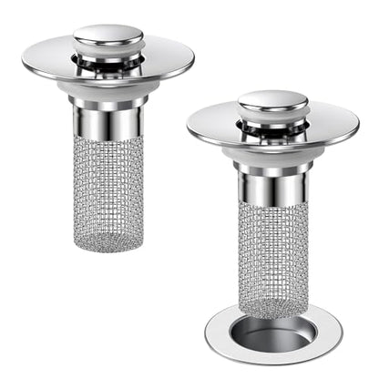 Bathroom Sink Drain Strainer, Pop-up Sink Stopper Hair Catcher with Removable Stainless Steel Filter Basket,Universal Drain Plug Filter Replacement for Bathroom Shower Sink Stopper(2Pcs)