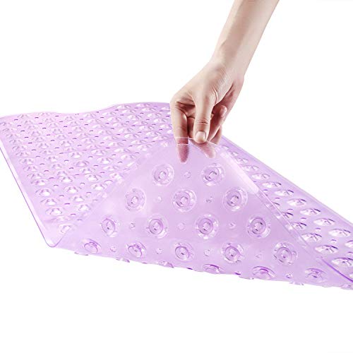 YINENN Bath and Shower Safety Mats 40x16 inch, Non Slip with Suction Cups for Bathroom Stall and Tub Floor, Extra Large and Machine Washable, Drain Holes Keep Bathtub Clean, Purple - color: Purple