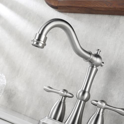 Brushed Nickel Bathroom Sink Faucet, Stainless Steel Centerset Antique Bathroom Faucet with Drain and Supply Hose,4 in Brushed Nickel Sink Faucet for Bathroom - color: Brushed Nickel