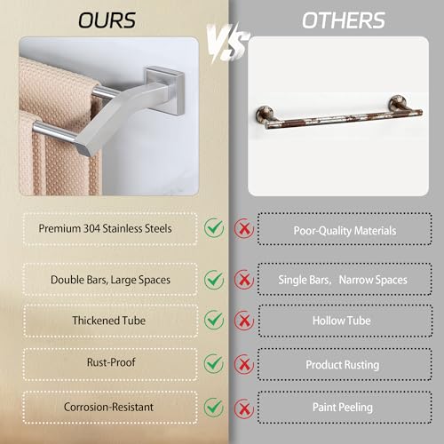 Alise Double Towel Bar,28" Towel Rack for Bathroom Wall Mount,Brush Nickel | SUS304 Stainless Steel Bathroom Towel Holder, Quick Drying Towel Hanger Towel Rod, Useable Length 26.9" - color: Brushed Nickel, size: 28-Inch(Joining Process)