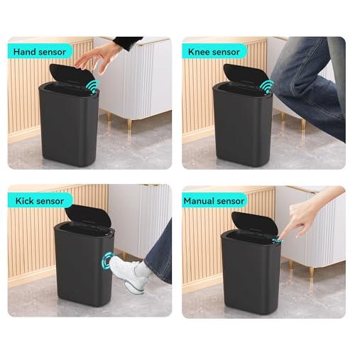 5 Gallon Motion Sensor Bathroom Trash Can Automatic Garbage Cans with Lid Touchless Smart Slim Plastic Trash Bin for Kitchen, Bedroom, Toilet, Office, Living Room - color: Black