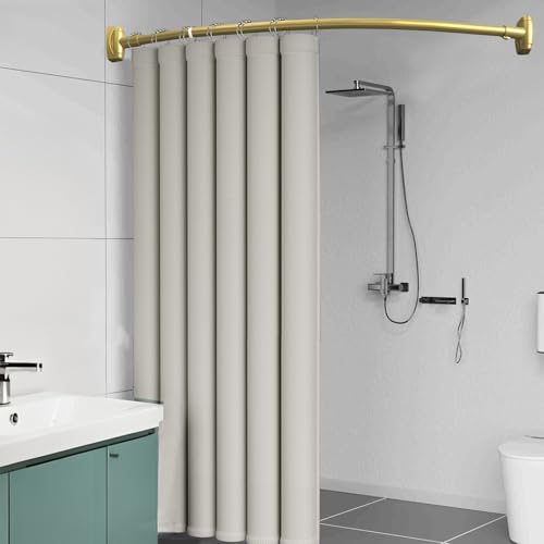 TOPROD Curved Shower Curtain Rod 48-72 Inches Adjustable Round Shower Rods | Gold,Rounded Bowed,Stainless Steel,More Shower Space,Need to Drill,for Bathroom, Bathtub - color: Gold