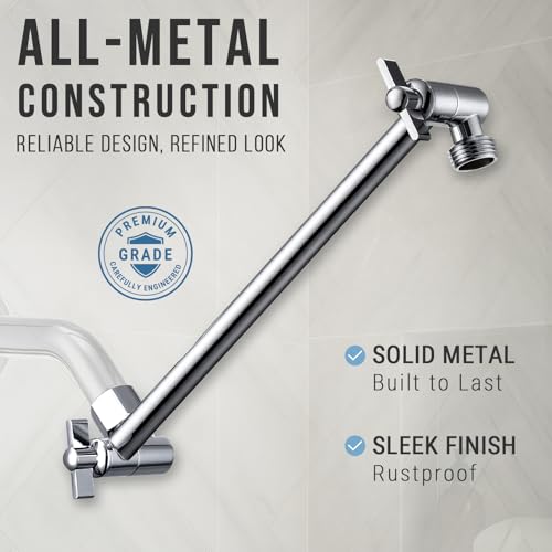 G-Promise All Metal Shower Head Extension Arm (Chrome, 9.5 INCH) | Rise or Lower Shower Head, Height & Angle Adjustable Extender, Anti-Leak, Firmly Secure Shower Head, Easy to Install - color: Chrome