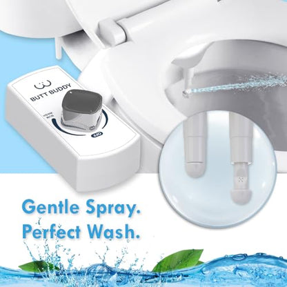 Butt Buddy - Bidet Toilet Seat Attachment & Fresh Water Sprayer (Easy to Install, Universal Fit, No Plumbing or Electricity Required | Self-Cleaning Nozzle, Adjustable Pressure Control, USA Stock)