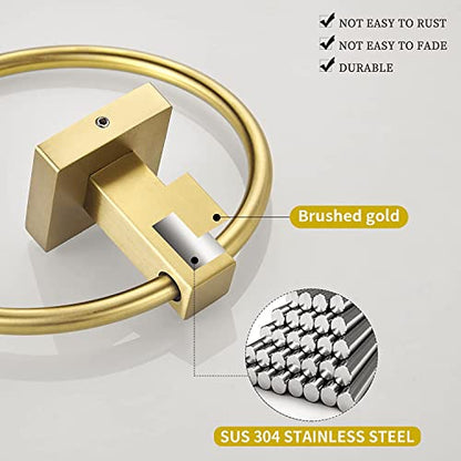 WOLIBEER Gold Toilet Paper Holder Hand Towel Holder, Brushed Brass Toilet Roll Holder Towel Ring, Modern Bathroom Hardware Set Stainless Steel Wall Mounted 2 Pieces - color: Brushed Gold