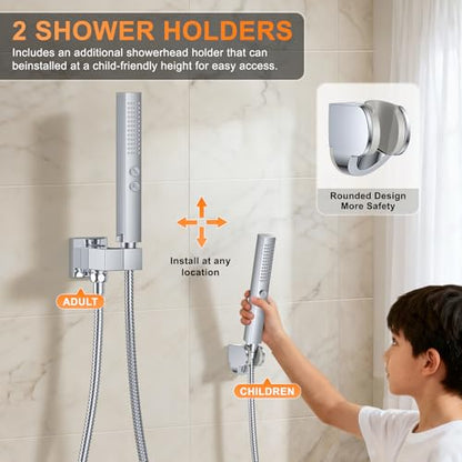 Chrome Shower System with Tub Spout, Ceiling Mounted Bathtub Shower Faucet Set, 12" Rainfall Shower Head and Handheld Shower Combo, High Pressure Shower Fixtures Set with Rough-in Valve - color: Polished Chrome, style: 12" Ceiling Mounted Shower System wi