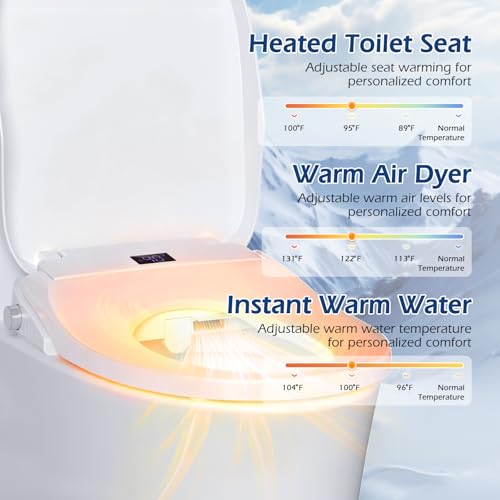 Bidet Toilet Seat Elongated Electric Heated Seat Warm Water Air Dryer | Self-Clean Nozzle, Night Light, Soft Closed Toilet Lid, Feminine & Front Rear Wash, Wireless Remote - color: Cotton White
