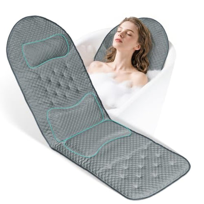 Full Body Bath Pillow for Bathtub, Thick Soft Tub Cushion with Non-Slip Suction Cups Dual Hooks, Luxury Spa Pillow for Neck Back and Hip Support, 53" x 17" - color: Grey