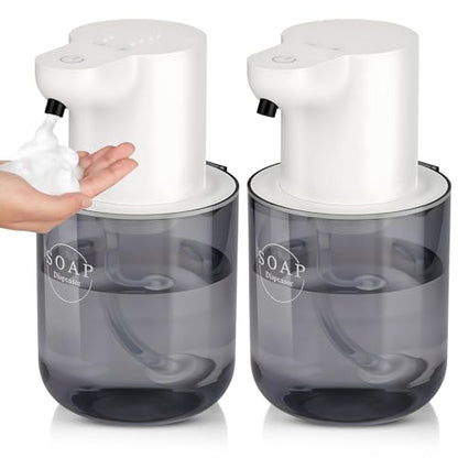 2 Pack Automatic Soap Dispenser, Touchless Automatic Foaming Soap Dispenser, Electric Wall Mounted Dispenser, 13.5oz/400ML USB Rechargeable with 4-Level Adjustment for Bathroom, Kitchen & Office - color: White, size: Foaming
