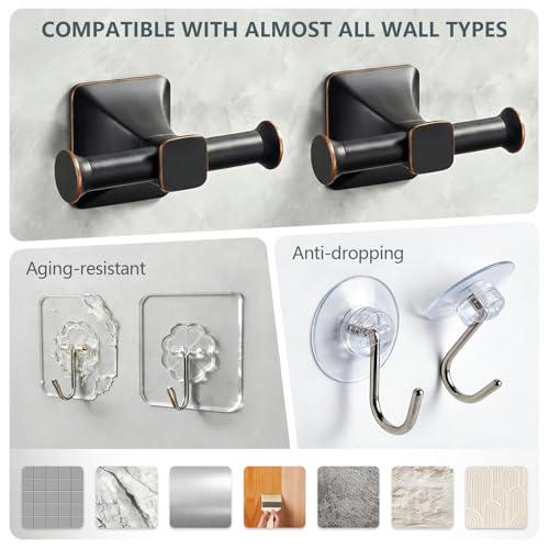 Towel Hooks for Bathrooms,Matte Black Towel Hook Kitchen Bathroom Double Towels Racks,Heavy Duty Stainless Steel Coat Wall Mount Hook,Double Robe Hooks for Clothes, Towels,Caps,2Pack - color: Black with Bronze Border