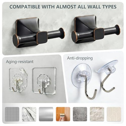 Towel Hooks for Bathrooms,Matte Black Towel Hook Kitchen Bathroom Double Towels Racks,Heavy Duty Stainless Steel Coat Wall Mount Hook,Double Robe Hooks for Clothes, Towels,Caps,2Pack - color: Black with Bronze Border