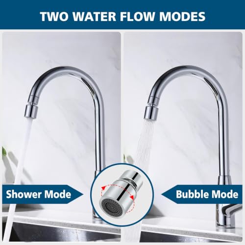 Swivel faucet aerator, 360° Swivel Kitchen Faucet Aerator, Dual-function 2-Flow Sprayer Faucet Head Replacement Kitchen Sink Faucet 55/64 inch Female Thread Faucet Extender (Chrome) - color: Chrome