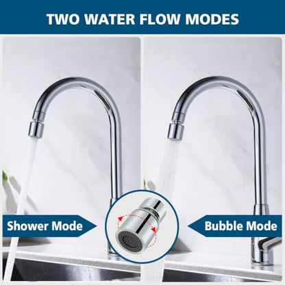 Swivel faucet aerator, 360° Swivel Kitchen Faucet Aerator, Dual-function 2-Flow Sprayer Faucet Head Replacement Kitchen Sink Faucet 55/64 inch Female Thread Faucet Extender (Chrome) - color: Chrome