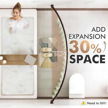 Curved Shower Curtain Rod for Bathroom, 40-72 Inches Adjustable Shower Rod | Rustproof Shower Curtain Rod with Rotating Brackets for Extra 30% Large Shower Space, 0.9MM thickness, Need to Drill, Bronze - color: Bronze