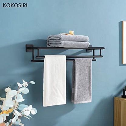 KOKOSIRI Bath Towel Rack with Double Towel Bars Bathroom Towel Shelf 24 Inch Towel Holder Wall Mounted Stainless Steel, Matte Black, B6005BK-L24 - color: Matte Black, size: 24 Inch