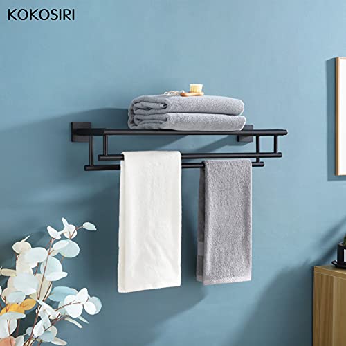 KOKOSIRI Bath Towel Rack with Double Towel Bars Bathroom Towel Shelf 20 Inch Towel Holder Wall Mounted Stainless Steel, Matte Black, B6005BK-L20 - color: Matte Black, size: 20 Inch