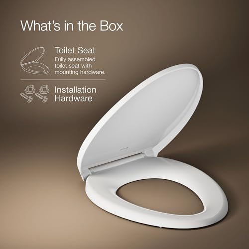 KOHLER K-27331-0 Glissade ReadyLatch Quiet Close Elongated Toilet Seat, White, Grip-Tight Hardware, Quiet Close Lid Prevents Slamming - color: White, size: ELONGATED