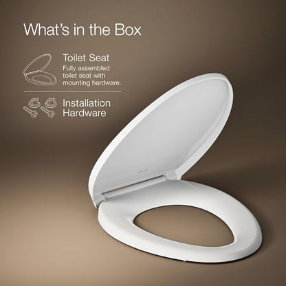 KOHLER K-27331-0 Glissade ReadyLatch Quiet Close Elongated Toilet Seat, White, Grip-Tight Hardware, Quiet Close Lid Prevents Slamming - color: White, size: ELONGATED