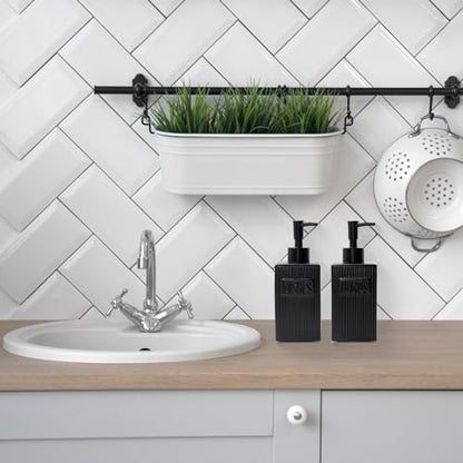Ceramic Soap Dispenser Set, 2 Pack Hand and Dish Soap Dispenser with Funnel for Kitchen and Bathroom, Black - color: Black