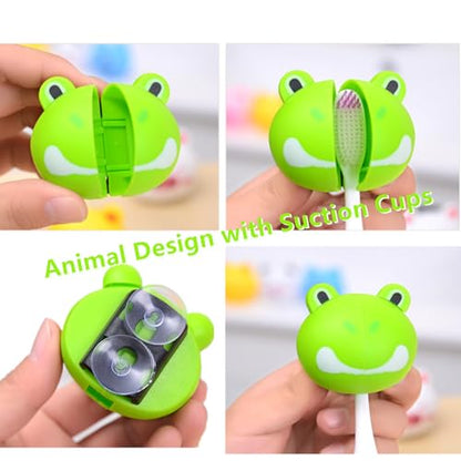 5 Pcs Wall-Mounted Toothbrush Holder Random Style | DustProof, Lovely Animal Head Design, Cartoon Suction Cup, Perfect for Home Bathrooms, Random Style