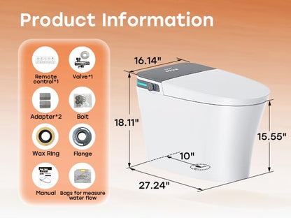 HOROW Bidet Toilet 10" Rough-in, Smart Toilet with Auto Open/Close Lid, Smart Toilet with Bidet Built-in, Instant Warm Water, Elongated Heated Seat, Dryer, Blackout Flushing and Deodorization - style: HR-T37