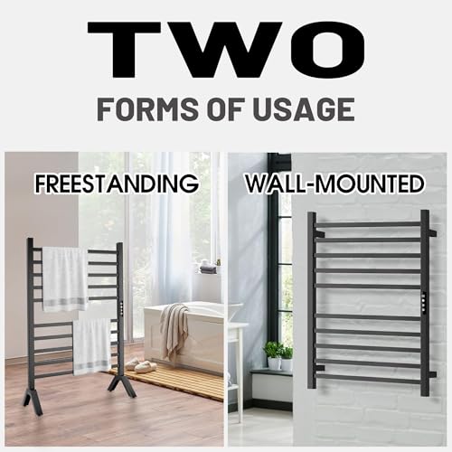 Poloma Wall Mounted & Freestanding Towel Warmer Rack for Bathrooms, Electric Heated Towel Rack Heater, Stainless Steel, Matt Black. CSA Certified. - size: MEDIUM BAR