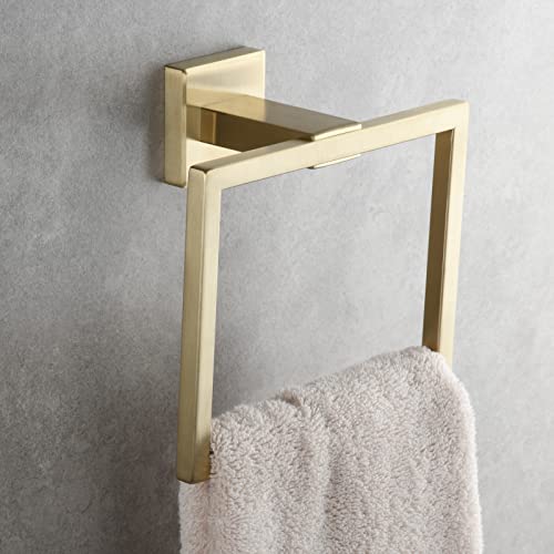 Brushed Gold Hand Towel Ring Stainless Steel Wall Mounted Bathroom Towel Hanger Rack, SBH239J - color: Brushed Gold