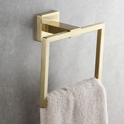 Brushed Gold Hand Towel Ring Stainless Steel Wall Mounted Bathroom Towel Hanger Rack, SBH239J - color: Brushed Gold
