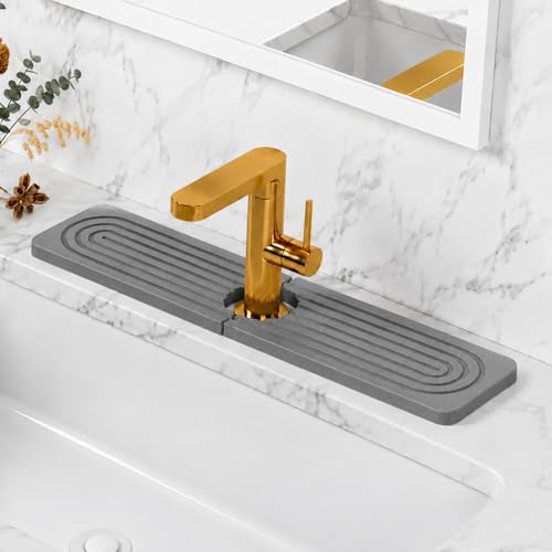 Stone Faucet Mat for Kitchen Sink, Super Absorbing, Dark Gray,15.6"x3.9" | Diatomite, Fast-Drying, Super Water Absorbing,Eco-Friendly, Faucet Splash Guard for Bathroom or Kitchen Counter - color: Dark Gray, size: 15.6" x 3.9"