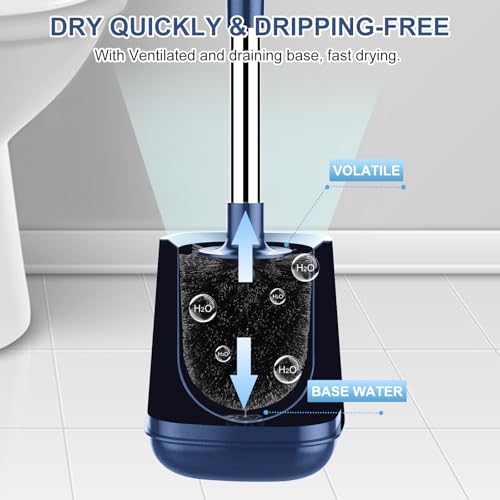 SetSail Toilet Brush and Holder, Self Closing Lid Toilet Bowl Brushes Holder and Extra Long Handle Ventilated Toilet Brush Set for Bathroom Cleaning, Nylon Bristles, Dark & Blue - color: Dark Blue, size: 1 pack