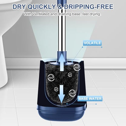 SetSail Toilet Brush and Holder, Self Closing Lid Toilet Bowl Brushes Holder and Extra Long Handle Ventilated Toilet Brush Set for Bathroom Cleaning, Nylon Bristles, Dark & Blue - color: Dark Blue, size: 1 pack