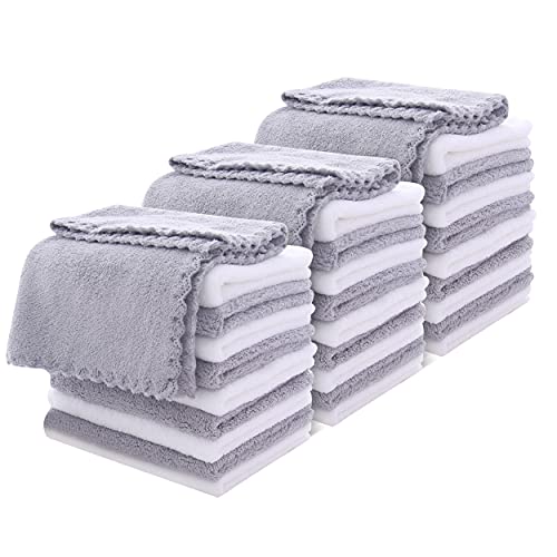 MOONQUEEN 30 Pack Microfiber Face Towel - Premium Soft Makeup Remover Cloths (White-Grey, 30 Pack) - color: White-grey, size: 12x12 Inch (Pack of 30)