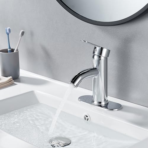 Bathroom Faucet 1 Hole, Chrome Vanity Faucet,Single Handle | for 1 Hole or 3 Hole Bathroom Sink, RV, Vanity,with Deck and Pop-up Drain Easy to Clean - color: Chrome