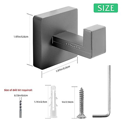 Heavy Duty 33 Lbs Stainless Steel Towel Hooks, Wall Mounted Square Robe Hooks for Bathroom, Kitchen, Bedroom, Hotel 2 Pack Grey - color: Gray