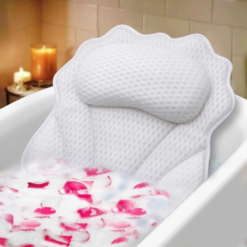 Bath Pillow RUVINCE Ergonomic Luxury Bathtub Pillow with Head,Neck, Shoulder and Back Support, 4D Bath Pillows for tub with 6 Powerful Suction Cups, Fits All Bathtub - color: White