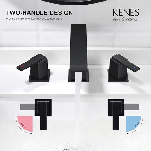 Matte Black Widespread Bathroom Faucet 3 Hole Vanity Faucet 2 Handle | Bathroom Sink Faucet with Pop Up Drain & Supply Lines, Lead-Free cUPC & NSF Certified, 8 Inch Faucet for Vanity Restroom Sink - color: Matte Black