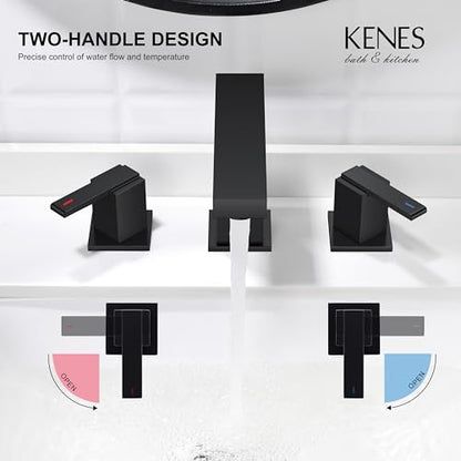 Matte Black Widespread Bathroom Faucet 3 Hole Vanity Faucet 2 Handle | Bathroom Sink Faucet with Pop Up Drain & Supply Lines, Lead-Free cUPC & NSF Certified, 8 Inch Faucet for Vanity Restroom Sink - color: Matte Black