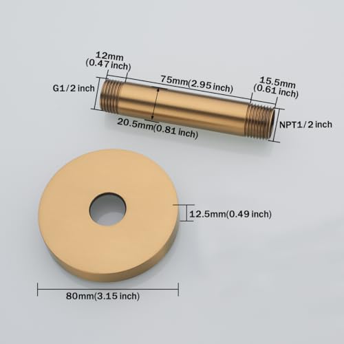 RANDOM Champagne Bronze Shower Arm with Flange 4 Inches Ceiling Mount Shower Head Extension Straight Arm Ceiling-Mounted For Fixed Shower Head.RD91038-4CB - color: 4″ Champagne Bronze(Round Flange)
