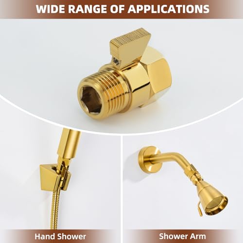 Angle Simple Shower Flow Control Valve, Water Shut Off Valve, Titanium Gold | Brass Water Flow Restrictor, G 1/2 Pressure Reducer for Handheld Shower Head or Bidet Sprayer - color: Titanium Gold