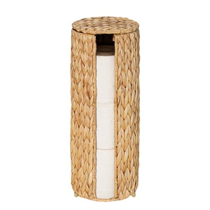 PINXIURY Water Hyacinth Paper Roll Holder, Wicker Toilet Paper Holder Stand for Bathroom, 3 Rolls of Toilet Paper Storage, Toilet Roll Holder Stand for Bathroom and Under Sink - color: Natural Water Hyacinth
