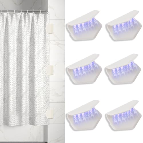 6 Pack Magnetic Silicone Shower Curtain Clips,Strong Magnet Curtain Holders | Shower Curtain Clips for Liners, Self-Adhesive Waterproof, Keep Liner Sealed to Wall, Windproof Easy Installation No-Drill - color: 6 Packs