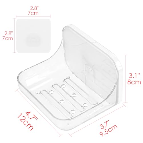 Self Adhesive Soap Dish Wall Mounted, Plastic Soap Saver, Sponge Soap Holder for Shower Wall, Bathroom, Kitchen ((Clear B)) - size: 2