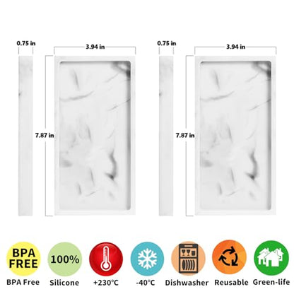2 Packs Silicone Bathroom Vanity Tray Small 7.8" ＆ Small 7.8" Set, Rectangle Shatterproof Flexible Bathroom Tray for Soap Dispenser, Tissues, Candles, Towel, Plant, Perfume Key - color: White 7.8" & 7.8"