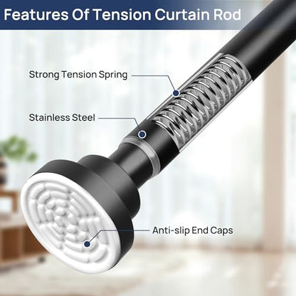 ENJOYBASICS 2 Pack Tension Curtain Rod, 32-66" Adjustable, Stable, Black | Secure Hold with Strong Spring & Non-Slip Ends, No-Drill, No Tools, Sag-Resistant, Waterproof, Fits Windows, Showers & Closet - color: Black, size: 32-66"