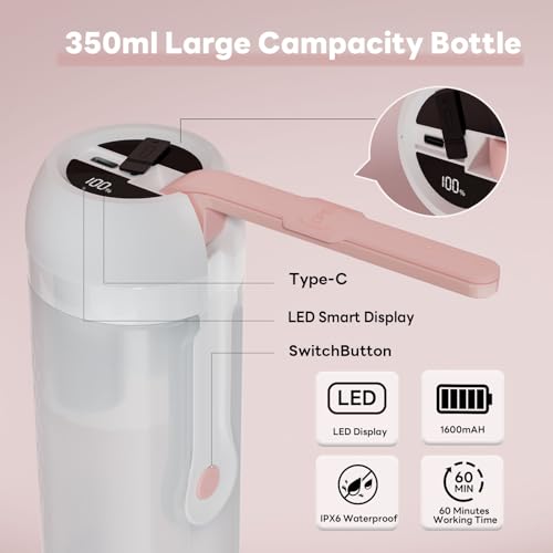 Portable Electric Bidet for Travel with 180° Adjustable Nozzle, Strong Water Pressure- Handheld Rechargeable USB-C Bidet,350ml Waterproof Personal Hygiene Cleaner for Postpartum Women, Camping (Pink) - color: Pink